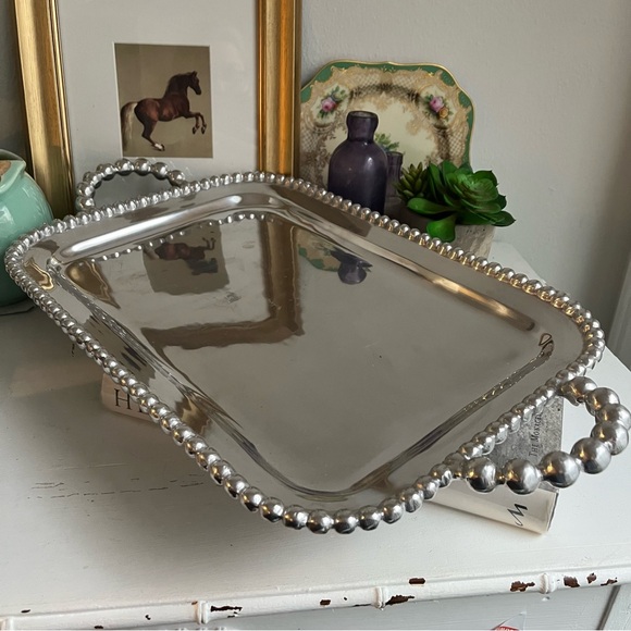 Mariposa Pearled Serving Tray With Handles - Picture 3 of 6